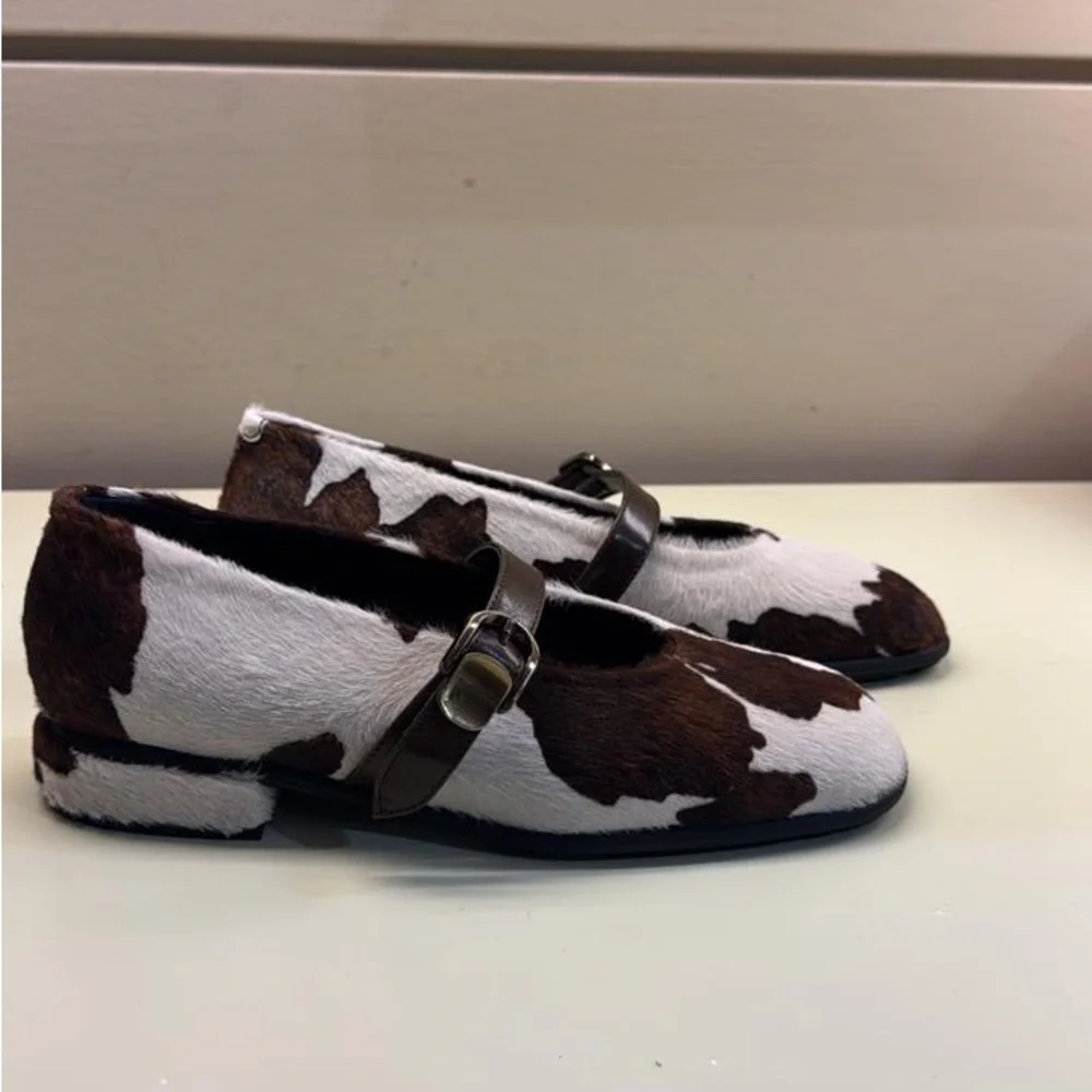 Pons Quintana cow print Brown & White Cowhide Mary Janes with Buckle calf hair